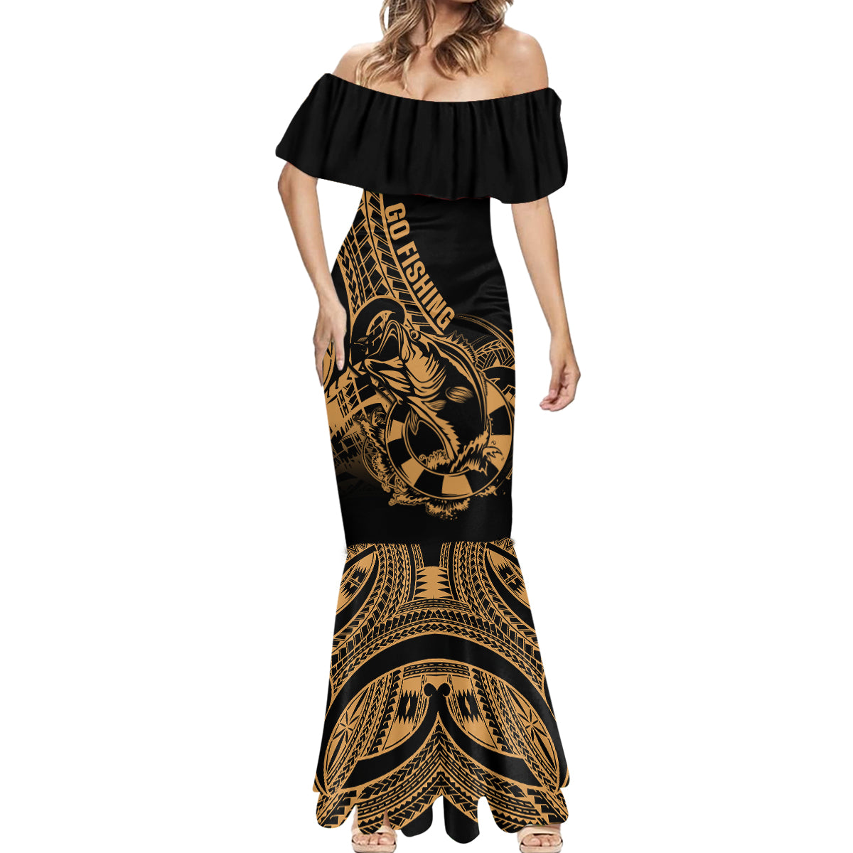 polynesia-mermaid-dress-fish-hook-tattoo-go-fishing-polynesian-pattern-gold