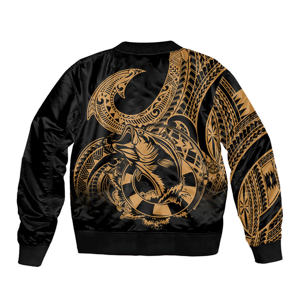 Polynesia Sleeve Zip Bomber Jacket Whale Tale and Polynesian Sunset Plumeria Rainbow LT9 main image 1