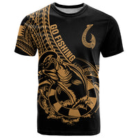 Polynesia T Shirt Fish Hook Tattoo Go Fishing Polynesian Pattern Gold LT14 Gold - Polynesian Pride