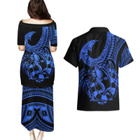 polynesia-couples-matching-puletasi-dress-and-hawaiian-shirt-fish-hook-tattoo-go-fishing-polynesian-pattern-blue