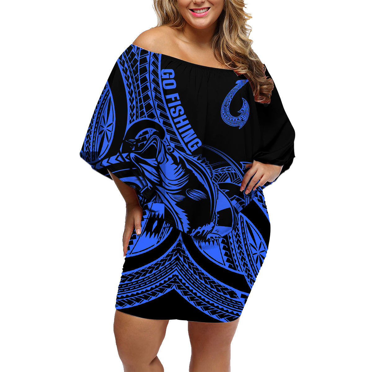 polynesia-family-matching-off-shoulder-short-dress-and-hawaiian-shirt-fish-hook-tattoo-go-fishing-polynesian-pattern-blue
