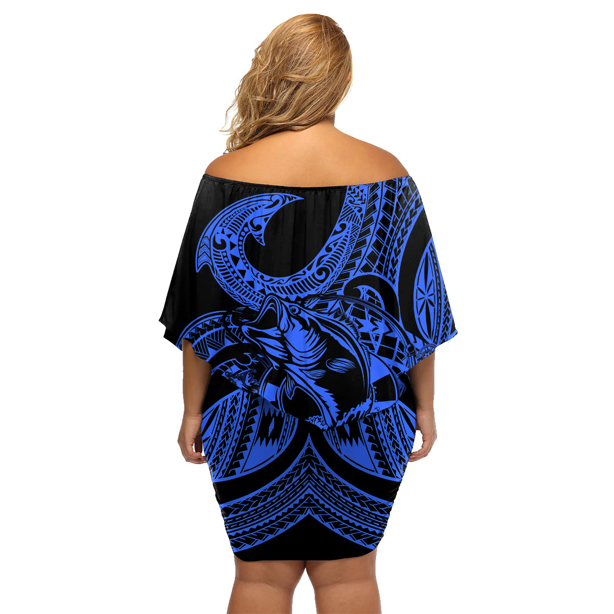 polynesia-family-matching-off-shoulder-short-dress-and-hawaiian-shirt-fish-hook-tattoo-go-fishing-polynesian-pattern-blue