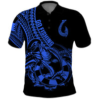 Polynesia Polo Shirt Fish Hook Tattoo Go Fishing Polynesian Pattern Blue LT14 Blue - Polynesian Pride