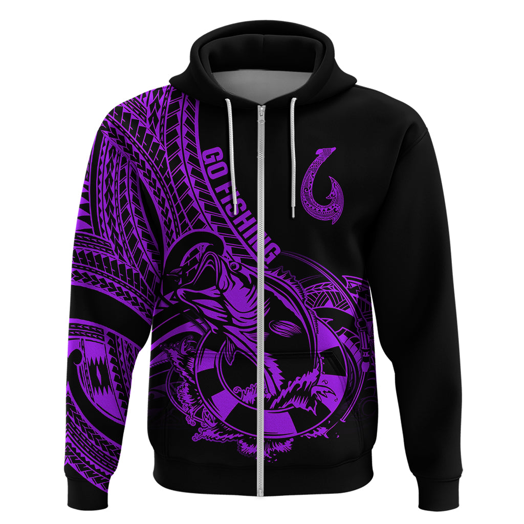 Polynesia Hoodie Fish Hook Tattoo Go Fishing Polynesian Pattern Purple LT14 - Polynesian Pride