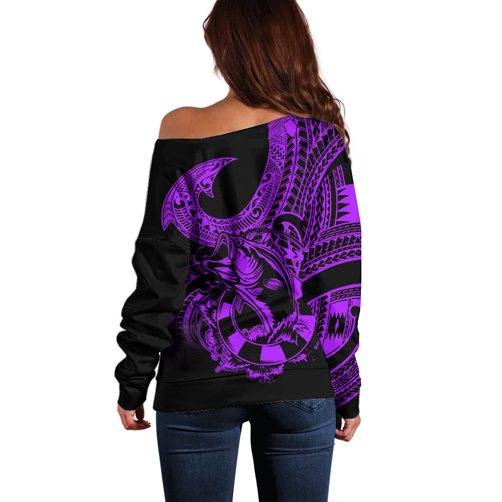 polynesia-off-shoulder-sweater-fish-hook-tattoo-go-fishing-polynesian-pattern-purple