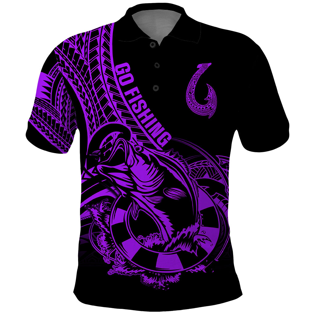 Polynesia Polo Shirt Fish Hook Tattoo Go Fishing Polynesian Pattern Purple LT14 Purple - Polynesian Pride