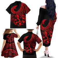 polynesia-family-matching-off-shoulder-long-sleeve-dress-and-hawaiian-shirt-fish-hook-tattoo-go-fishing-polynesian-pattern-red