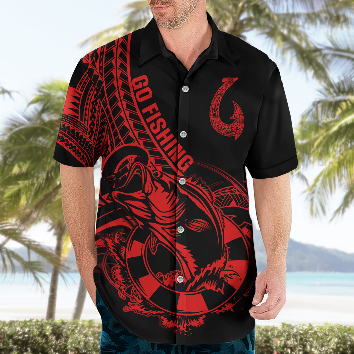 polynesia-hawaiian-shirt-fish-hook-tattoo-go-fishing-polynesian-pattern-red