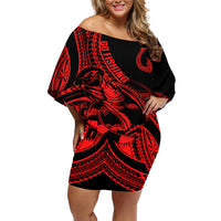 polynesia-off-shoulder-short-dress-fish-hook-tattoo-go-fishing-polynesian-pattern-red