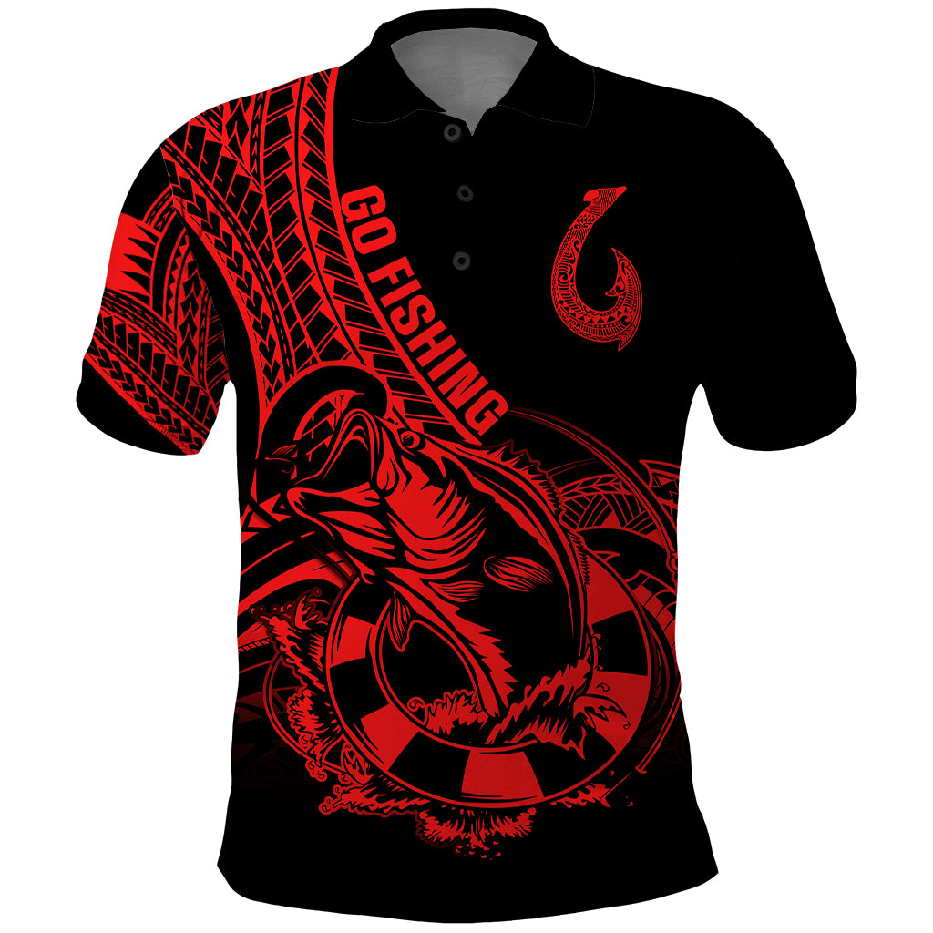 Polynesia Polo Shirt Fish Hook Tattoo Go Fishing Polynesian Pattern Red LT14 Red - Polynesian Pride