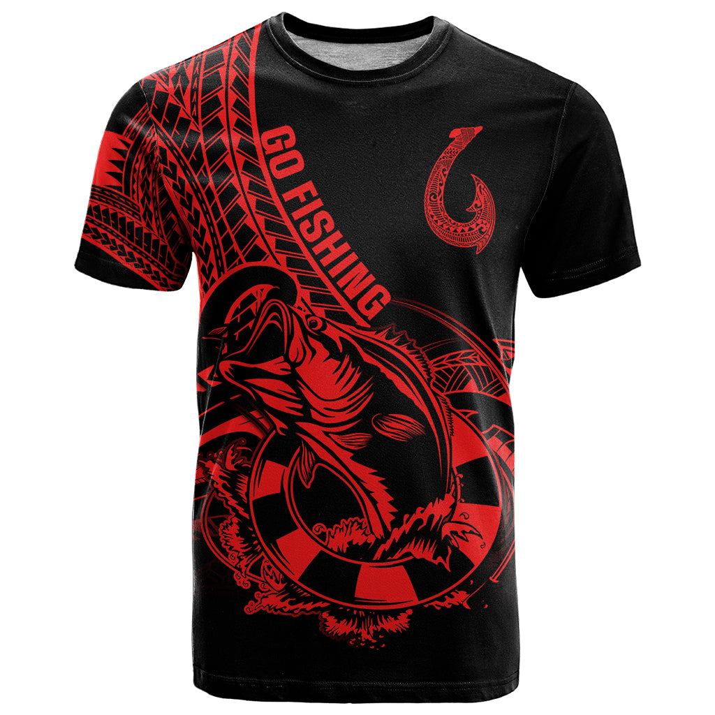 Polynesia T Shirt Fish Hook Tattoo Go Fishing Polynesian Pattern Red LT14 Red - Polynesian Pride