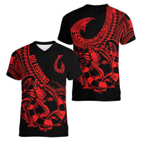 polynesia-women-v-neck-t-shirt-fish-hook-tattoo-go-fishing-polynesian-pattern-red