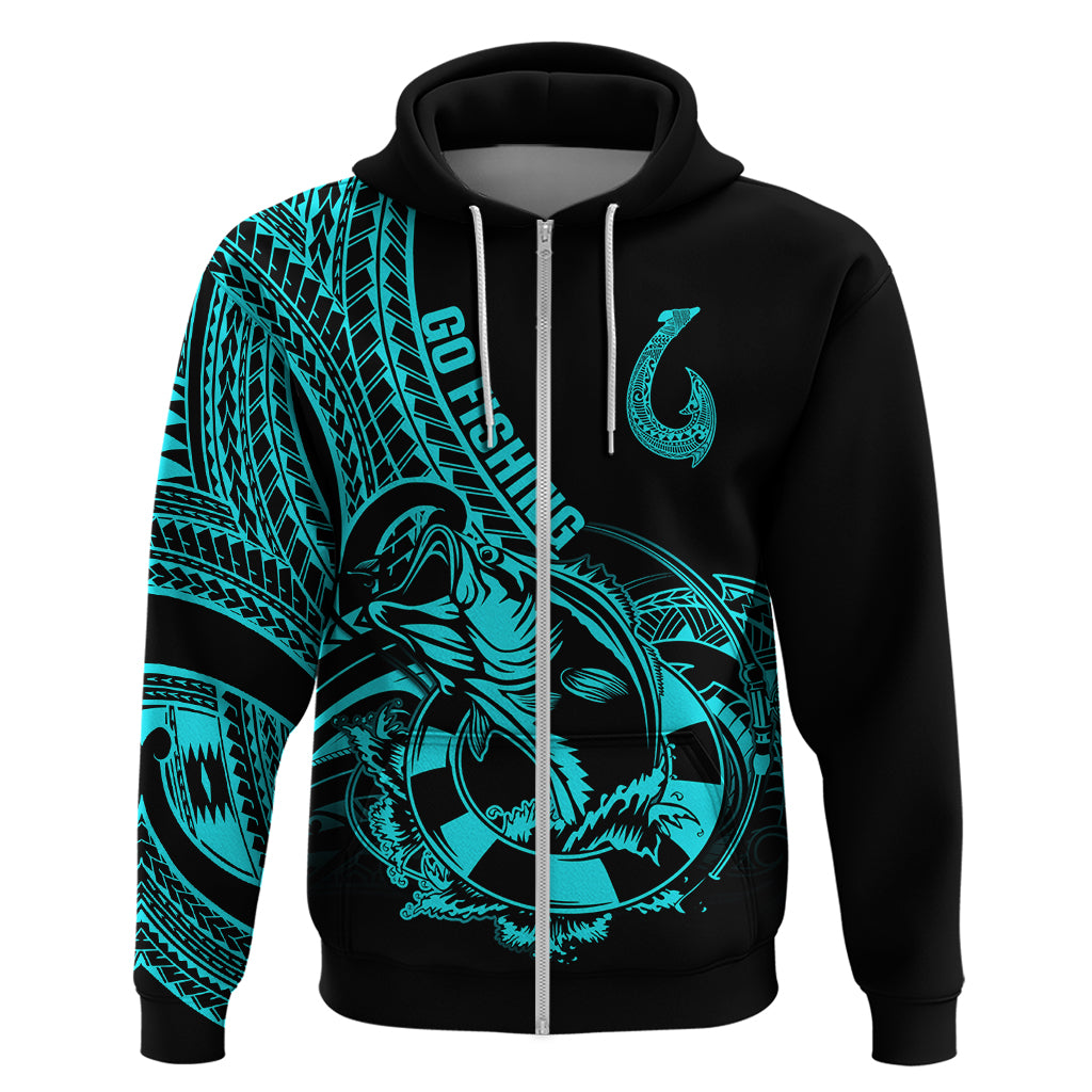 Polynesia Hoodie Fish Hook Tattoo Go Fishing Polynesian Pattern Turquosie LT14 - Polynesian Pride