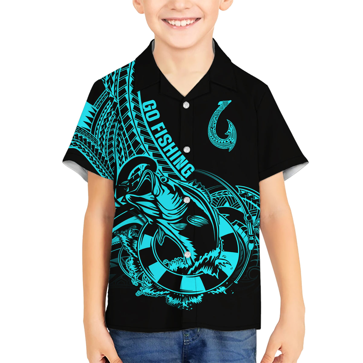 polynesia-kid-hawaiian-shirt-fish-hook-tattoo-go-fishing-polynesian-pattern-turquosie