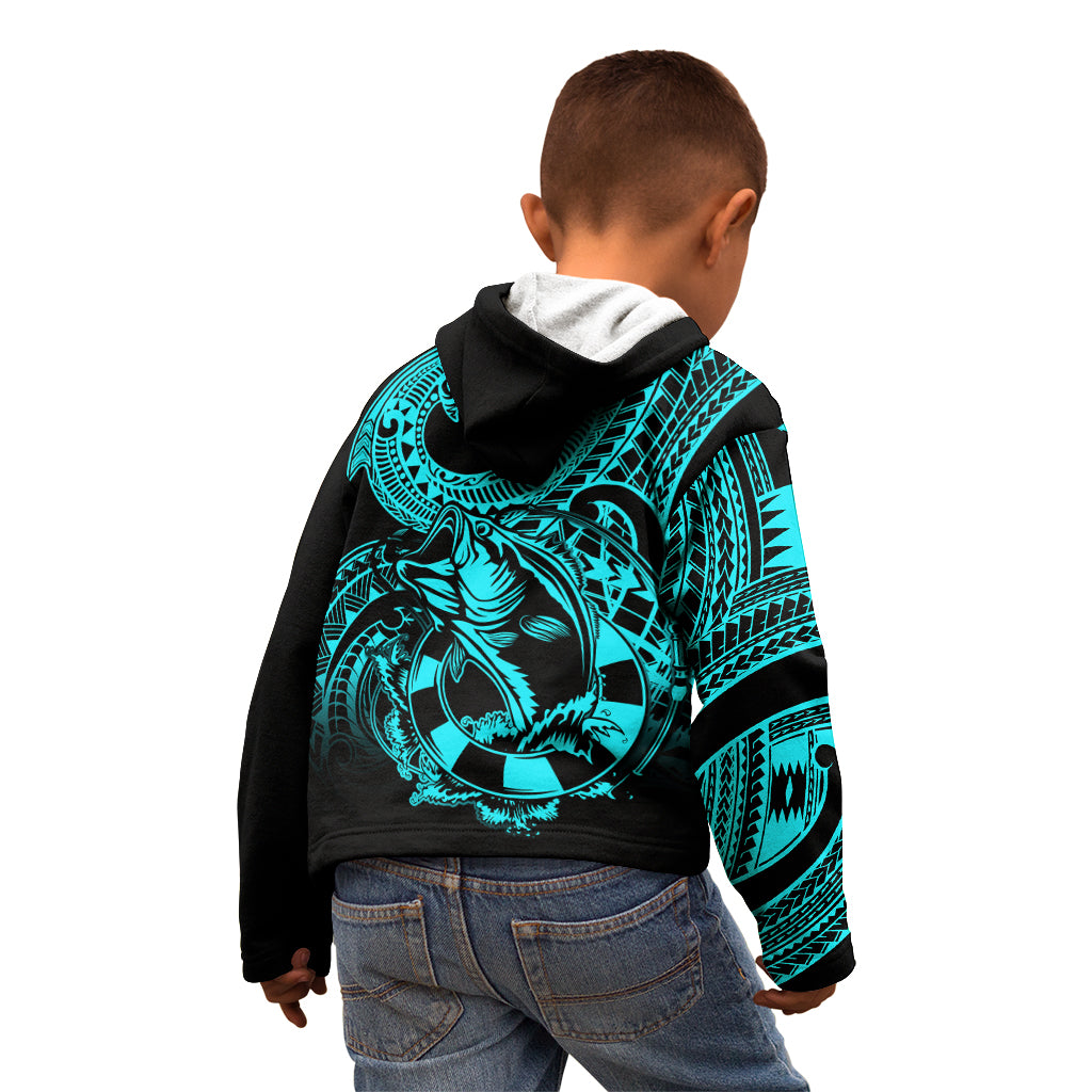 Polynesia Kid Hoodie Fish Hook Tattoo Go Fishing Polynesian Pattern Turquosie LT14 - Polynesian Pride