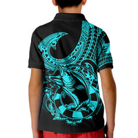 Polynesia Kid Polo Shirt Fish Hook Tattoo Go Fishing Polynesian Pattern Turquosie LT14 - Polynesian Pride