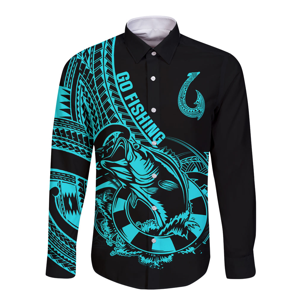 polynesia-long-sleeve-button-shirt-fish-hook-tattoo-go-fishing-polynesian-pattern-turquosie