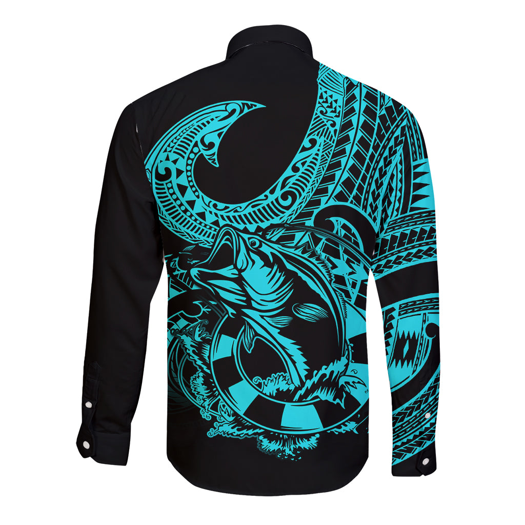 polynesia-long-sleeve-button-shirt-fish-hook-tattoo-go-fishing-polynesian-pattern-turquosie