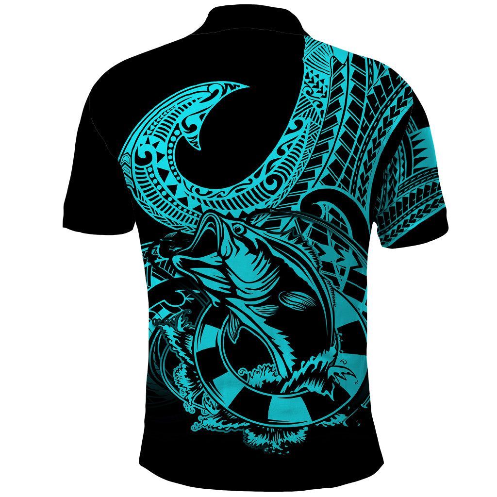 Polynesia Polo Shirt Fish Hook Tattoo Go Fishing Polynesian Pattern Turquosie LT14 - Polynesian Pride