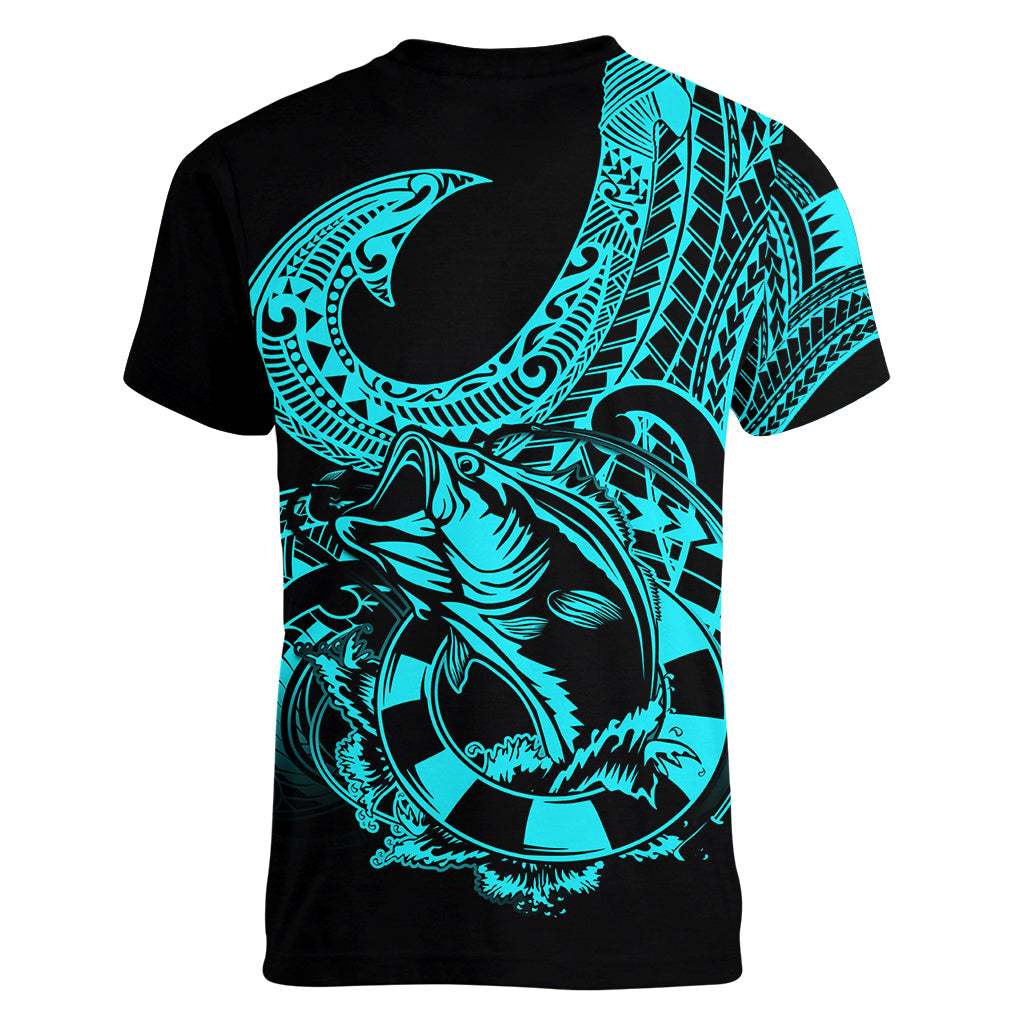 polynesia-women-v-neck-t-shirt-fish-hook-tattoo-go-fishing-polynesian-pattern-turquosie