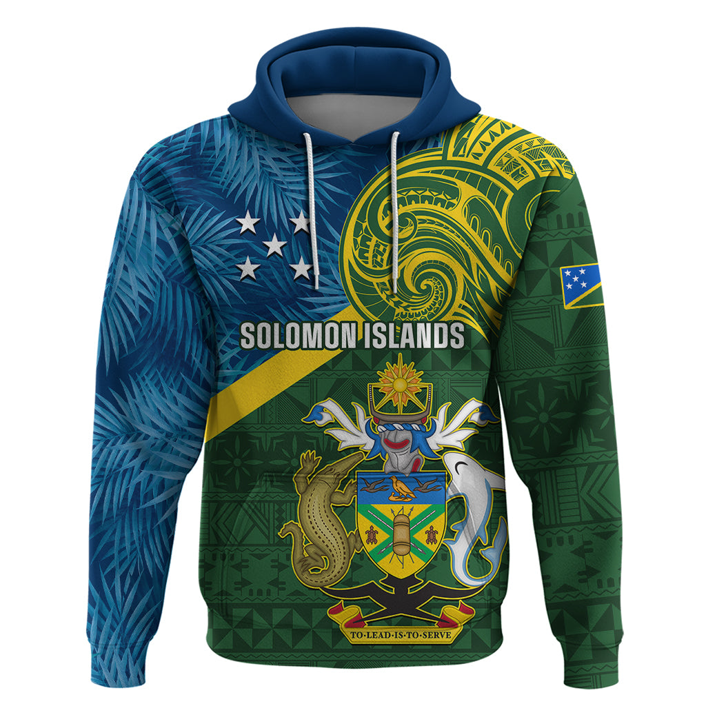 Solomon Islands Hoodie Tropical Leaves With Melanesian Pattern LT14 Green - Polynesian Pride