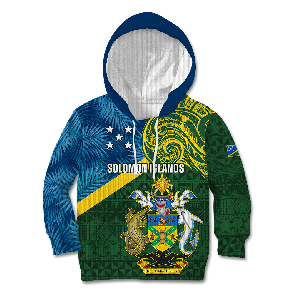 Solomon Islands Kid Hoodie Tropical Leaves With Melanesian Pattern LT14 Hoodie Green - Polynesian Pride