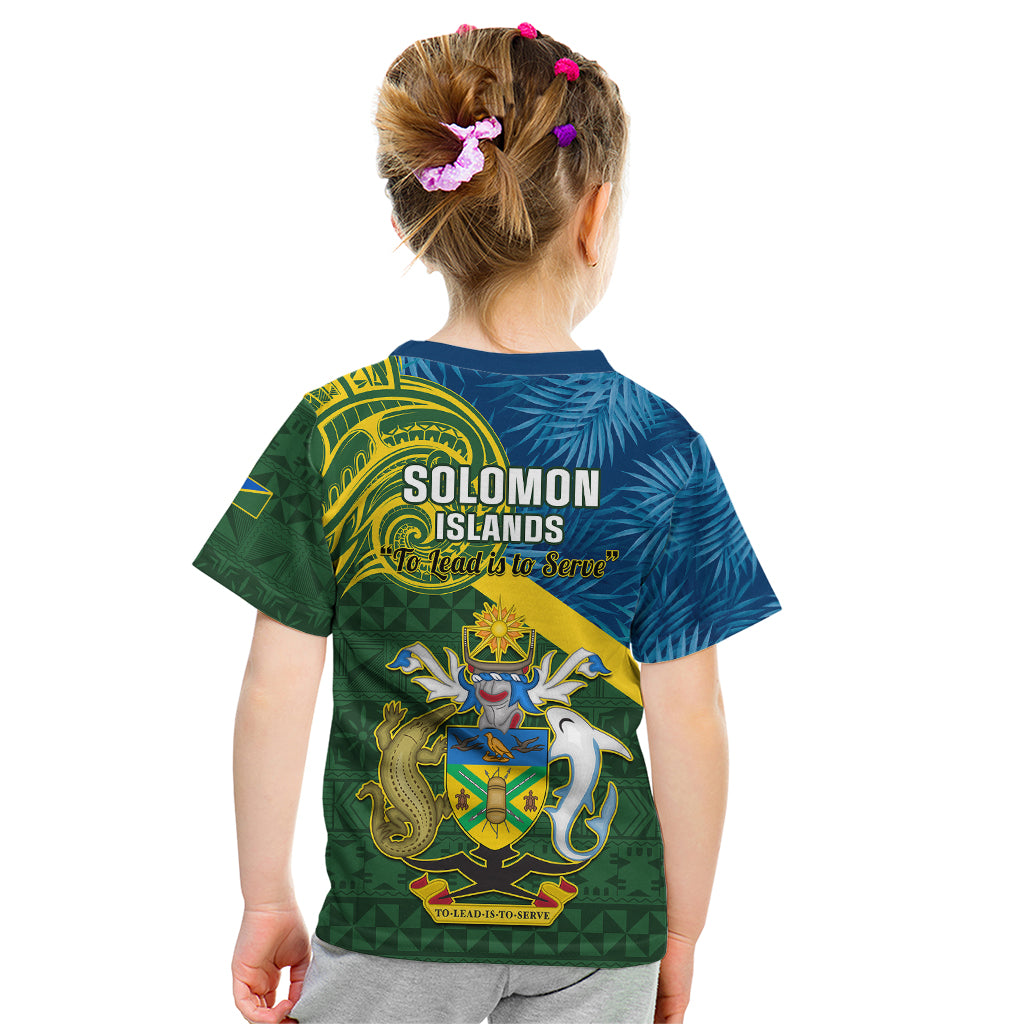 Solomon Islands Kid T Shirt Tropical Leaves With Melanesian Pattern LT14 - Polynesian Pride