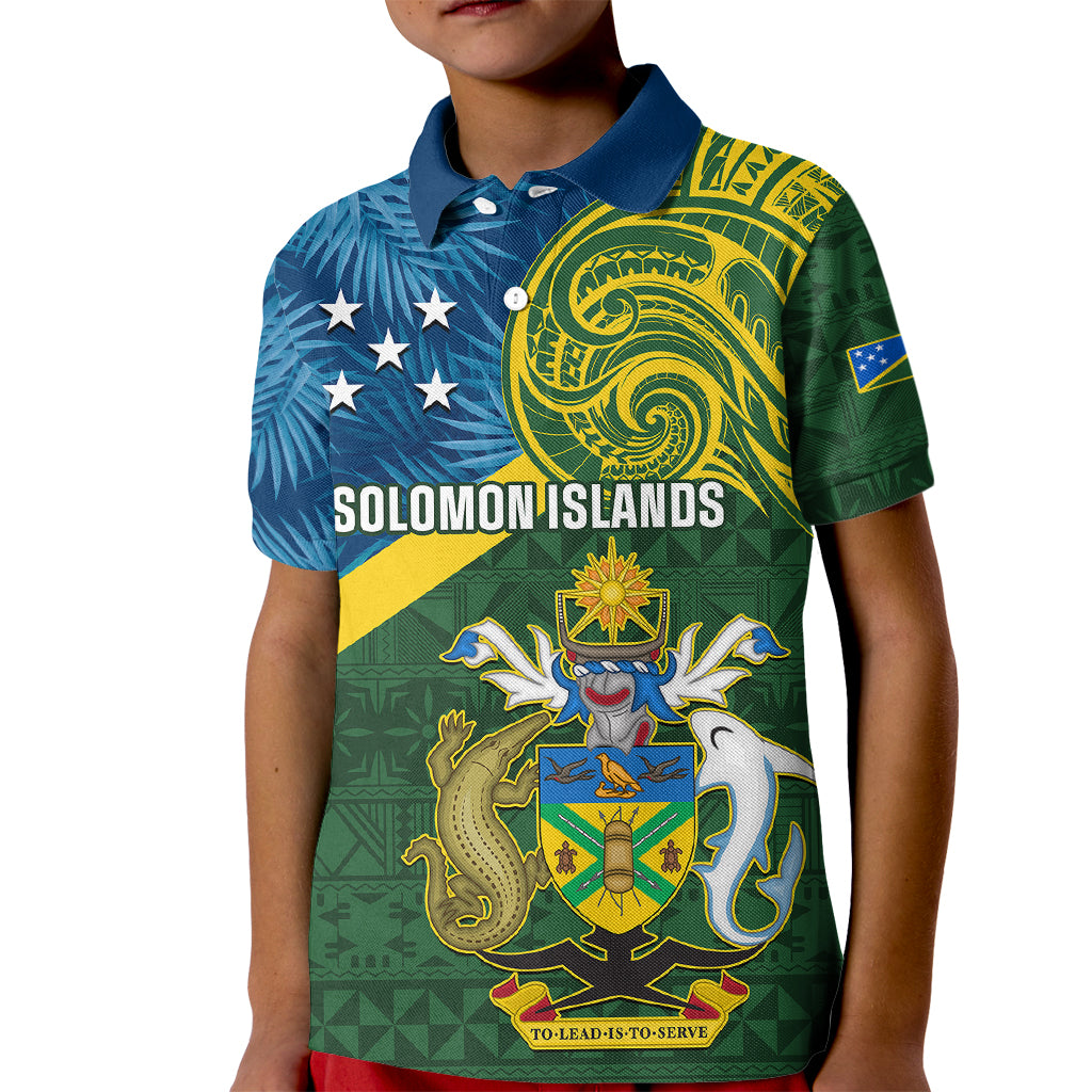 Personalised Solomon Islands Kid Polo Shirt Tropical Leaves With Melanesian Pattern LT14 Kid Green - Polynesian Pride