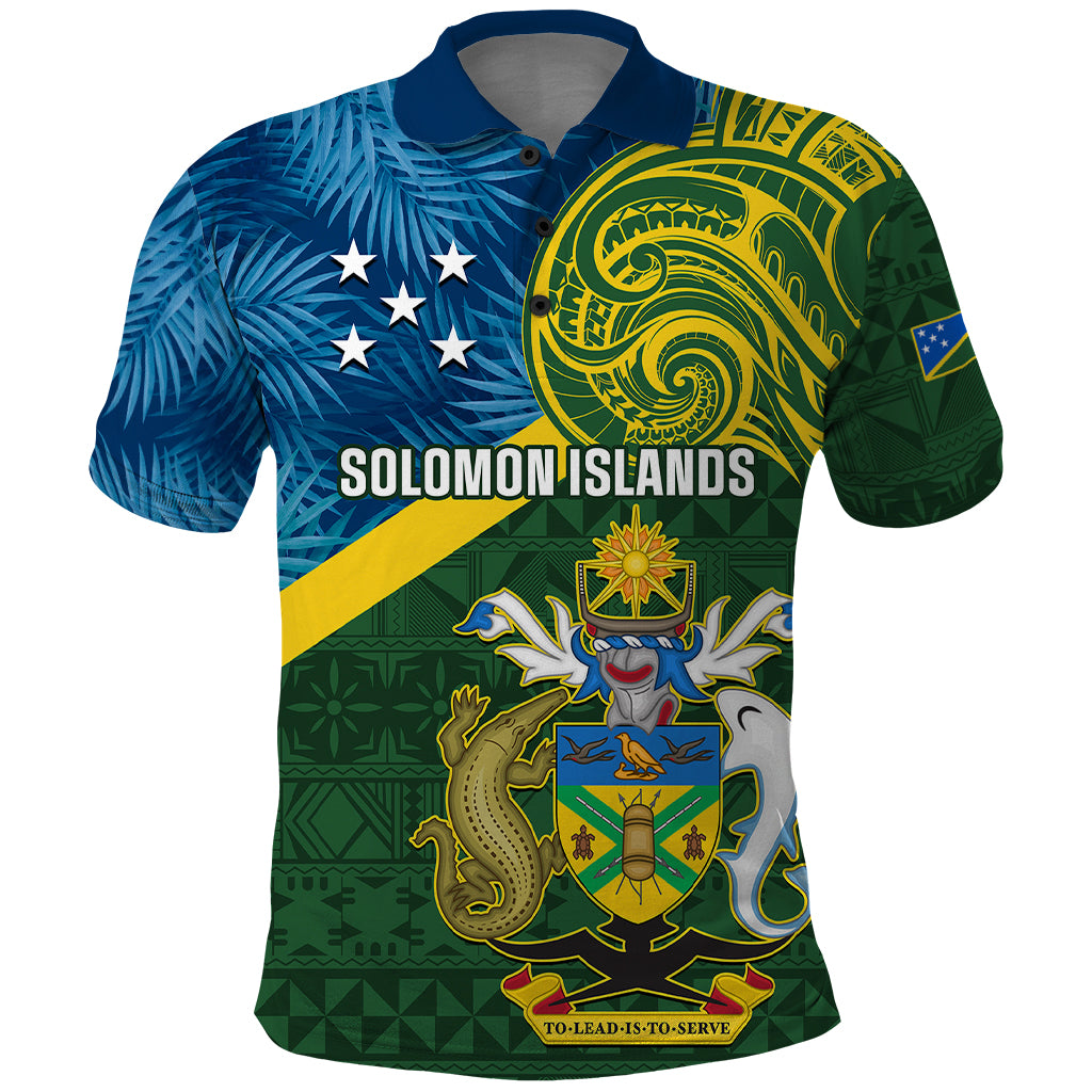Personalised Solomon Islands Polo Shirt Tropical Leaves With Melanesian Pattern LT14 Green - Polynesian Pride