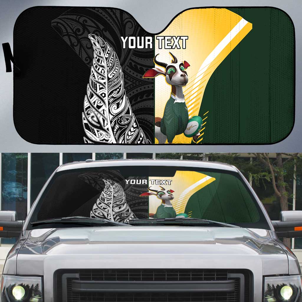 New Zealand and South Africa Rugby Custom Auto Sun Shade Maori Silver Fern Springbok Together - Polynesian Pride