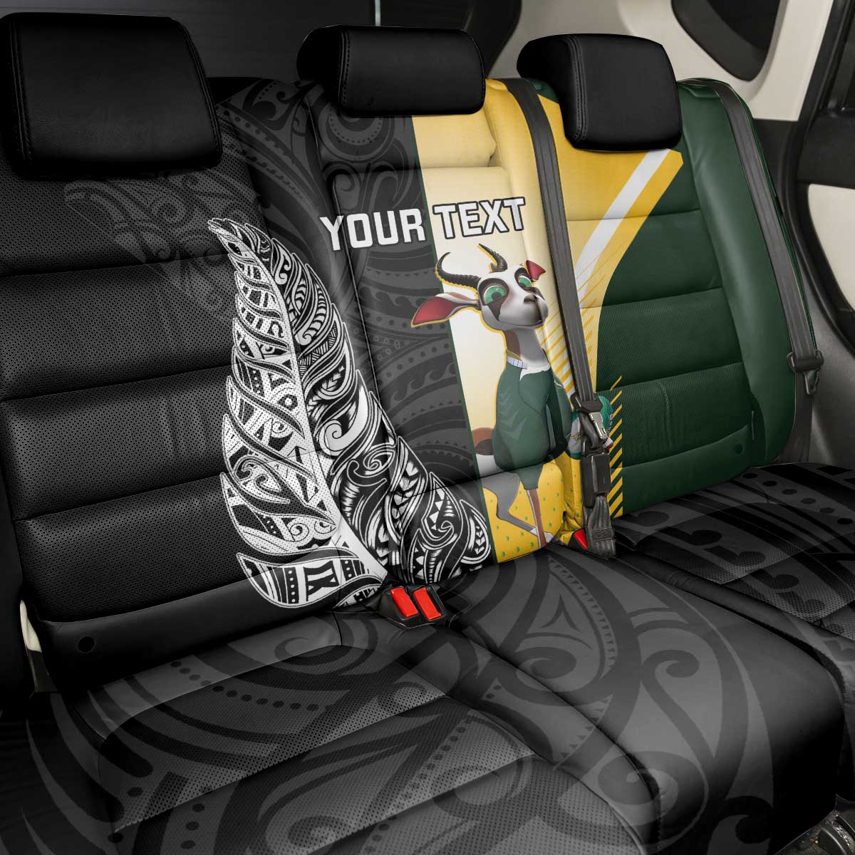 New Zealand and South Africa Rugby Custom Back Car Seat Cover Maori Silver Fern Springbok Together - Polynesian Pride