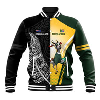 New Zealand and South Africa Rugby Custom Baseball Jacket Maori Silver Fern Springbok Together - Polynesian Pride