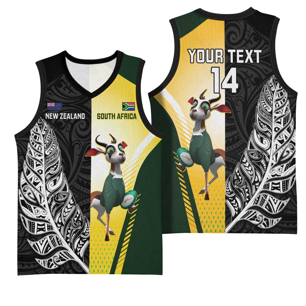 New Zealand and South Africa Rugby Custom Basketball Jersey Maori Silver Fern Springbok Together - Polynesian Pride