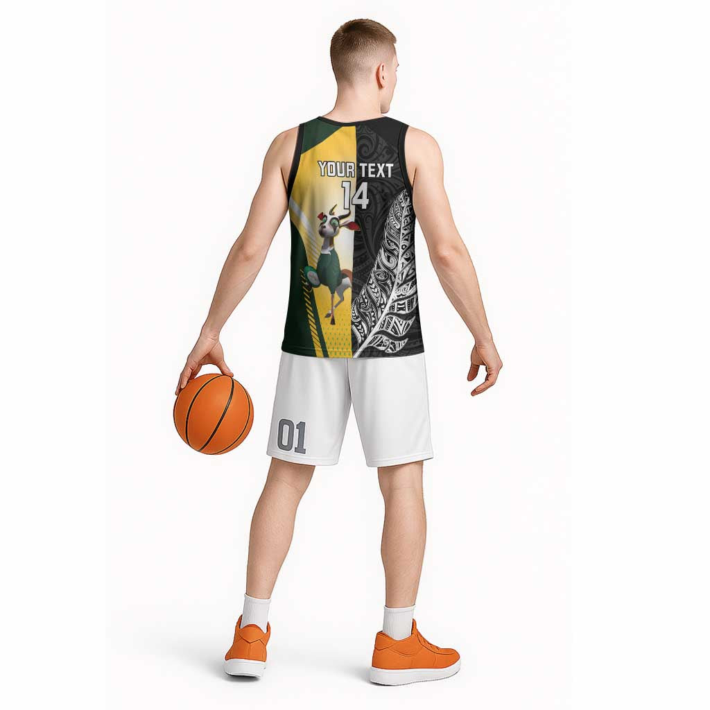 New Zealand and South Africa Rugby Custom Basketball Jersey Maori Silver Fern Springbok Together - Polynesian Pride