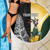 New Zealand and South Africa Rugby Custom Beach Blanket Maori Silver Fern Springbok Together - Polynesian Pride