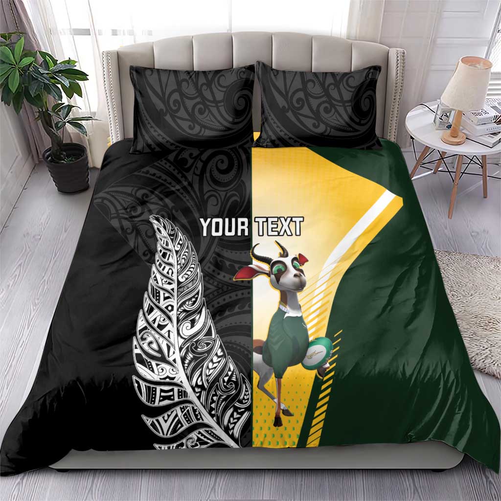 New Zealand and South Africa Rugby Custom Bedding Set Maori Silver Fern Springbok Together - Polynesian Pride