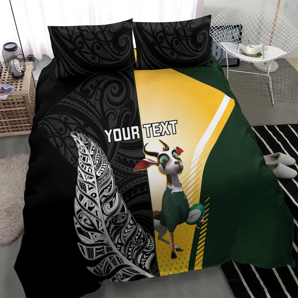 New Zealand and South Africa Rugby Custom Bedding Set Maori Silver Fern Springbok Together - Polynesian Pride