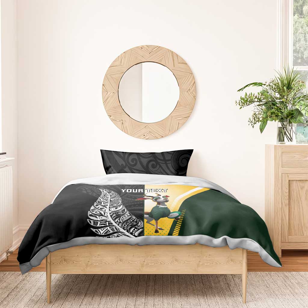 New Zealand and South Africa Rugby Custom Bedding Set Maori Silver Fern Springbok Together - Polynesian Pride