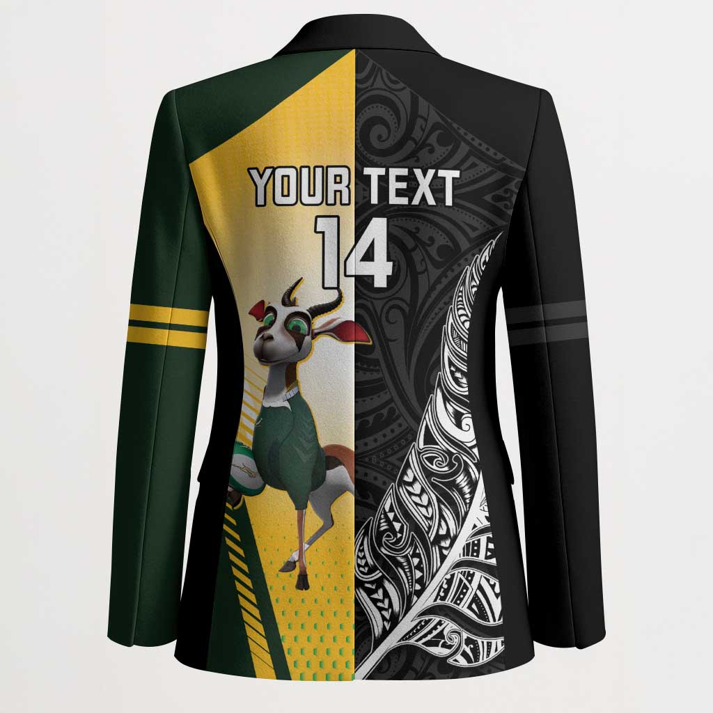 New Zealand and South Africa Rugby Custom Blazer Maori Silver Fern Springbok Together - Polynesian Pride
