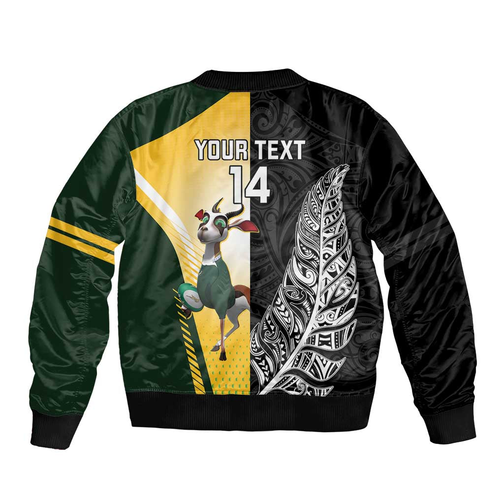 New Zealand and South Africa Rugby Custom Bomber Jacket Maori Silver Fern Springbok Together - Polynesian Pride