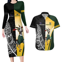 New Zealand and South Africa Rugby Custom Couples Matching Long Sleeve Bodycon Dress and Hawaiian Shirt Maori Silver Fern Springbok Together - Polynesian Pride