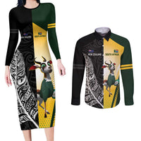 New Zealand and South Africa Rugby Custom Couples Matching Long Sleeve Bodycon Dress and Long Sleeve Button Shirt Maori Silver Fern Springbok Together - Polynesian Pride