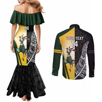 New Zealand and South Africa Rugby Custom Couples Matching Mermaid Dress and Long Sleeve Button Shirt Maori Silver Fern Springbok Together - Polynesian Pride