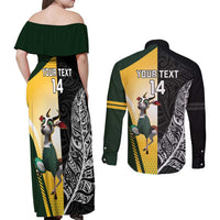 New Zealand and South Africa Rugby Custom Couples Matching Off Shoulder Maxi Dress and Long Sleeve Button Shirt Maori Silver Fern Springbok Together - Polynesian Pride