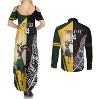 New Zealand and South Africa Rugby Custom Couples Matching Summer Maxi Dress and Long Sleeve Button Shirt Maori Silver Fern Springbok Together - Polynesian Pride