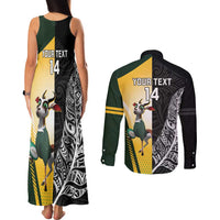 New Zealand and South Africa Rugby Custom Couples Matching Tank Maxi Dress and Long Sleeve Button Shirt Maori Silver Fern Springbok Together - Polynesian Pride