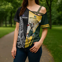 New Zealand and South Africa Rugby Custom Cross Shoulder Shirt Maori Silver Fern Springbok Together - Polynesian Pride