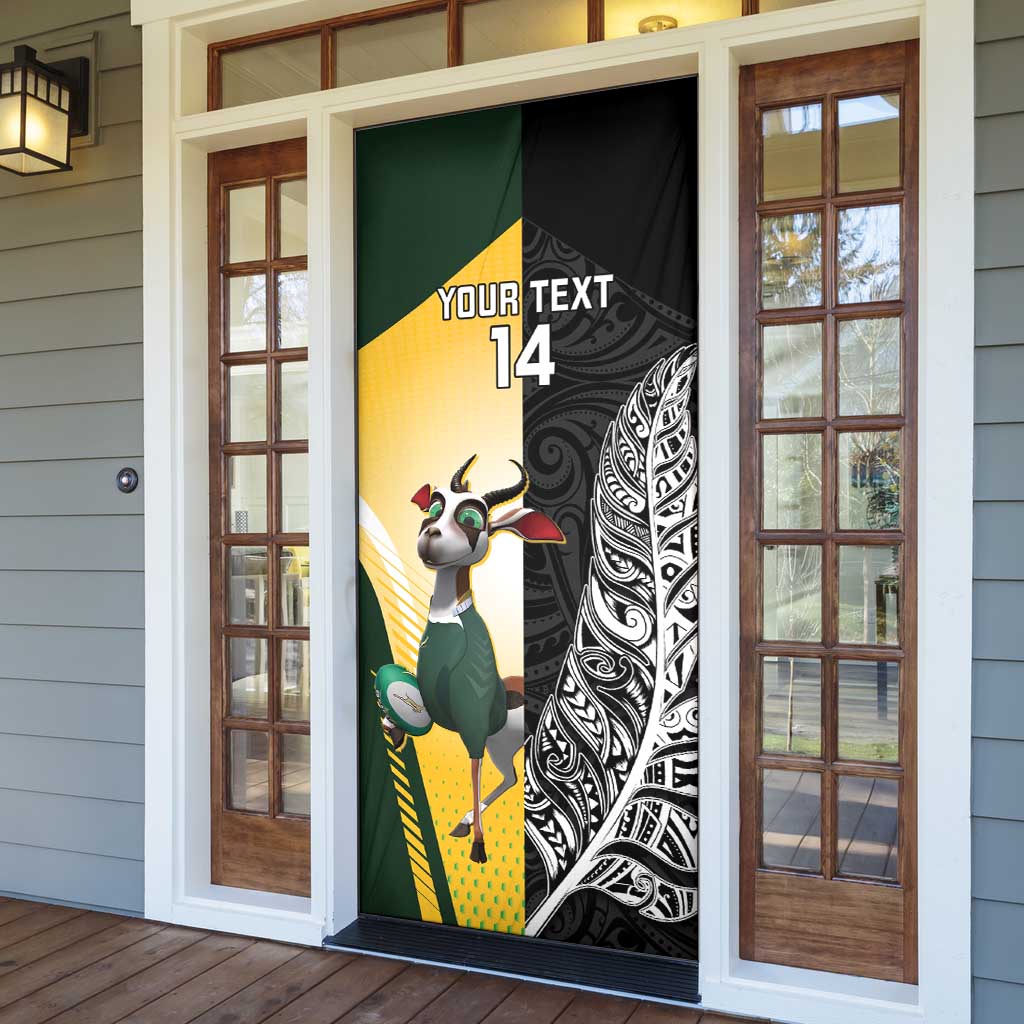 New Zealand and South Africa Rugby Custom Door Cover Maori Silver Fern Springbok Together - Polynesian Pride