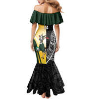 New Zealand and South Africa Rugby Custom Family Matching Mermaid Dress and Hawaiian Shirt Maori Silver Fern Springbok Together - Polynesian Pride