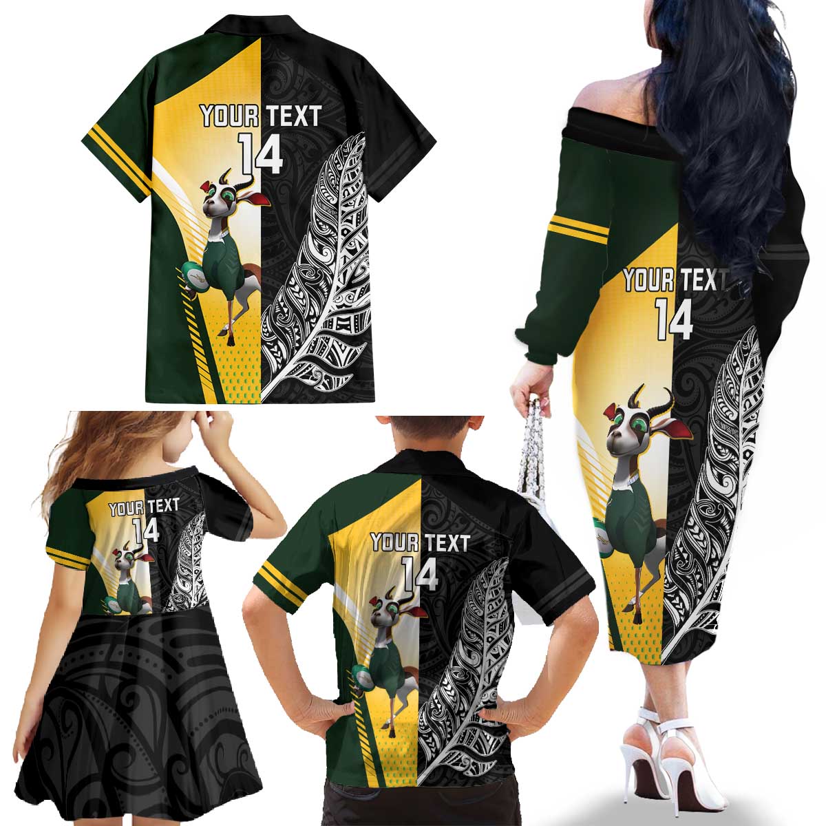 New Zealand and South Africa Rugby Custom Family Matching Off The Shoulder Long Sleeve Dress and Hawaiian Shirt Maori Silver Fern Springbok Together - Polynesian Pride